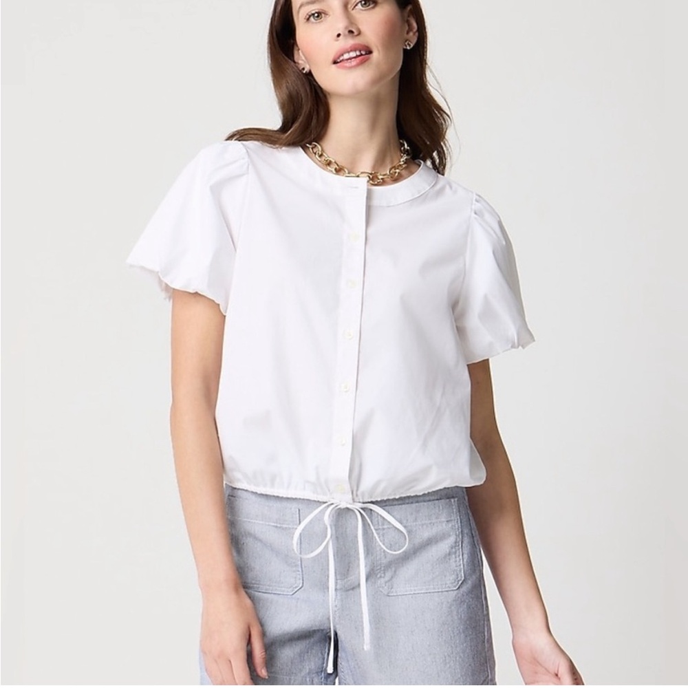 J. Crew White Puff Sleeve Blouse M